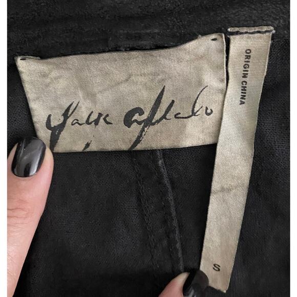 Yaya Aflalo Women's Leather Linen Cropped Moto Black Lightweight Jacket Shacket - Picture 7 of 10